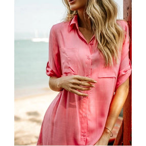 Saida de Praia Max Camisa Camisão Chemise Manga Longa Verão Leve