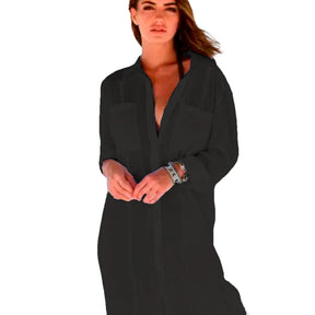 Saida de Praia Vestido Chemise Camisao - Premium Branco Manga Longa